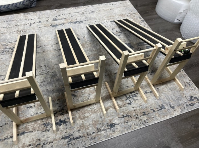 3 INCH WIDE LANES, 5' Kids Race Car Track + Adjustable Height Stand, 2-6 Lane Wooden Ramp, Pinewood Derby Car Raceway, Monster Trucks