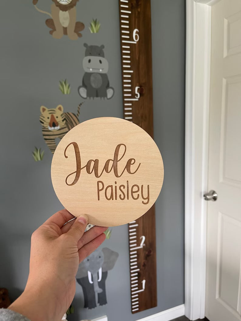 Baby Name Round, Laser Engraved Announcement Sign, Birth Reveal, Baby Reveal, Custom, Personalized, New Baby, Hospital, Newborn, Kids