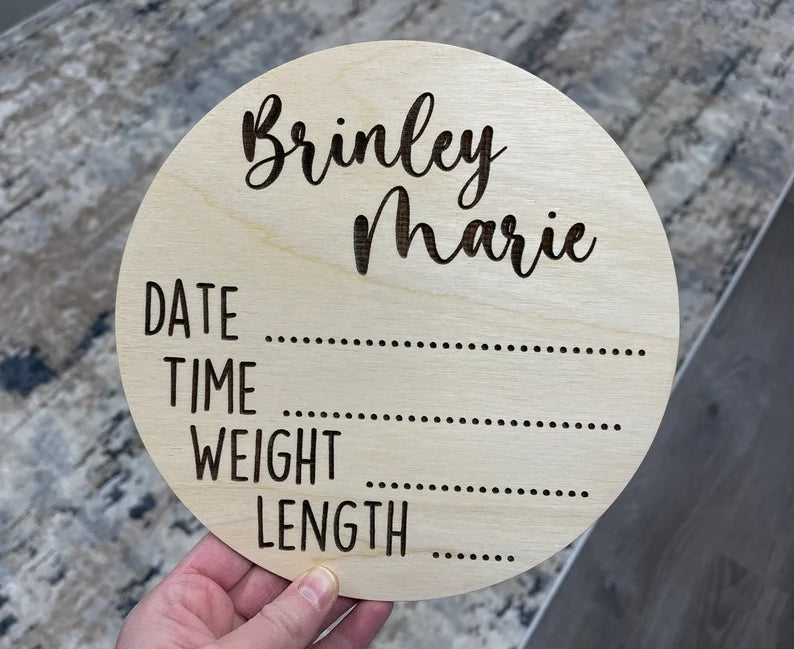 Baby Name Stats, Print Announcement Sign, Birth Reveal, New Baby, Hospital, Birth Stats, Newborn, Hospital Sign, Laser Engraved, Wood Round