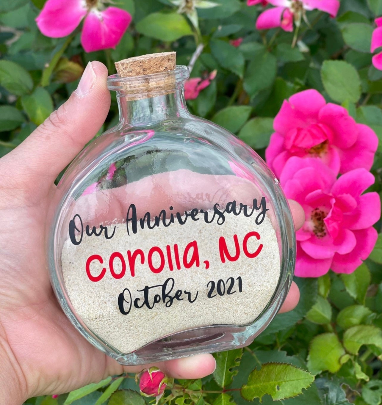 Wedding Sand Jar, Sand Holder, Keepsake Jar, Anniversary Keepsake, Bridal, Gift, Beach Vacation, Honeymoon, 175mL Glass Round Bottle, Cork