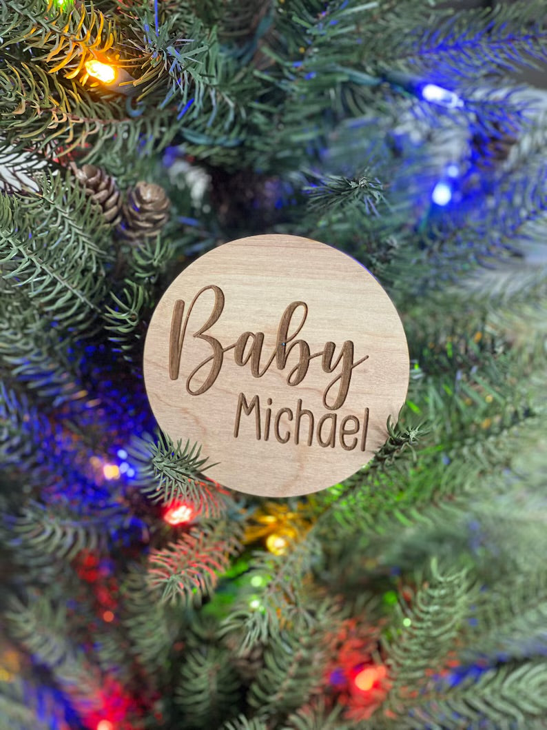 Baby Name Round, Laser Engraved Announcement Sign, Birth Reveal, Baby Reveal, Custom, Personalized, New Baby, Hospital, Newborn, Kids
