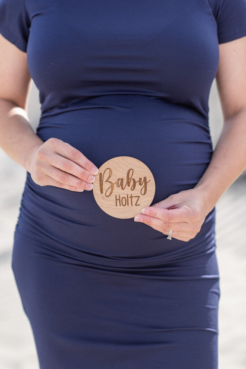 Baby Name Round, Laser Engraved Announcement Sign, Birth Reveal, Baby Reveal, Custom, Personalized, New Baby, Hospital, Newborn, Kids