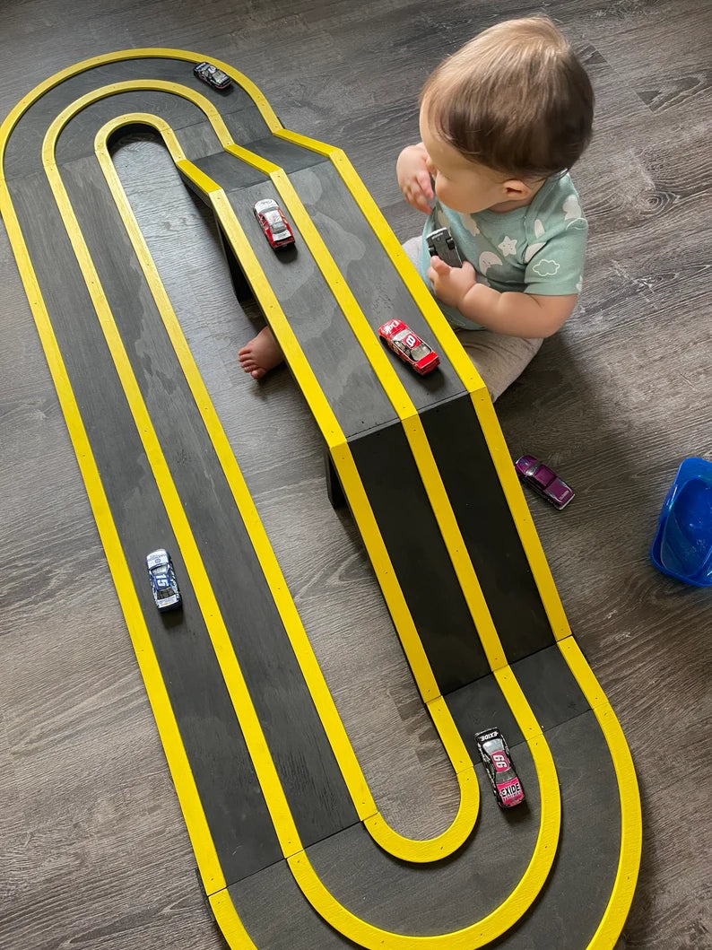 Kids 2 Lane Loop Track, Wood Race Car Track, Road, Hot Wheels, Drag Strip, Race Car Drive, Starter Block, Raceway, Matchbox Wooden Ramp, Toy