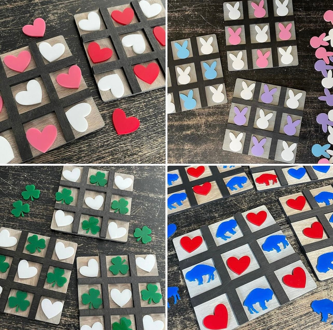 Tic-Tac-Toe Game, Wooden Board, Acrylic Shapes, Kids Game, Laser Cut