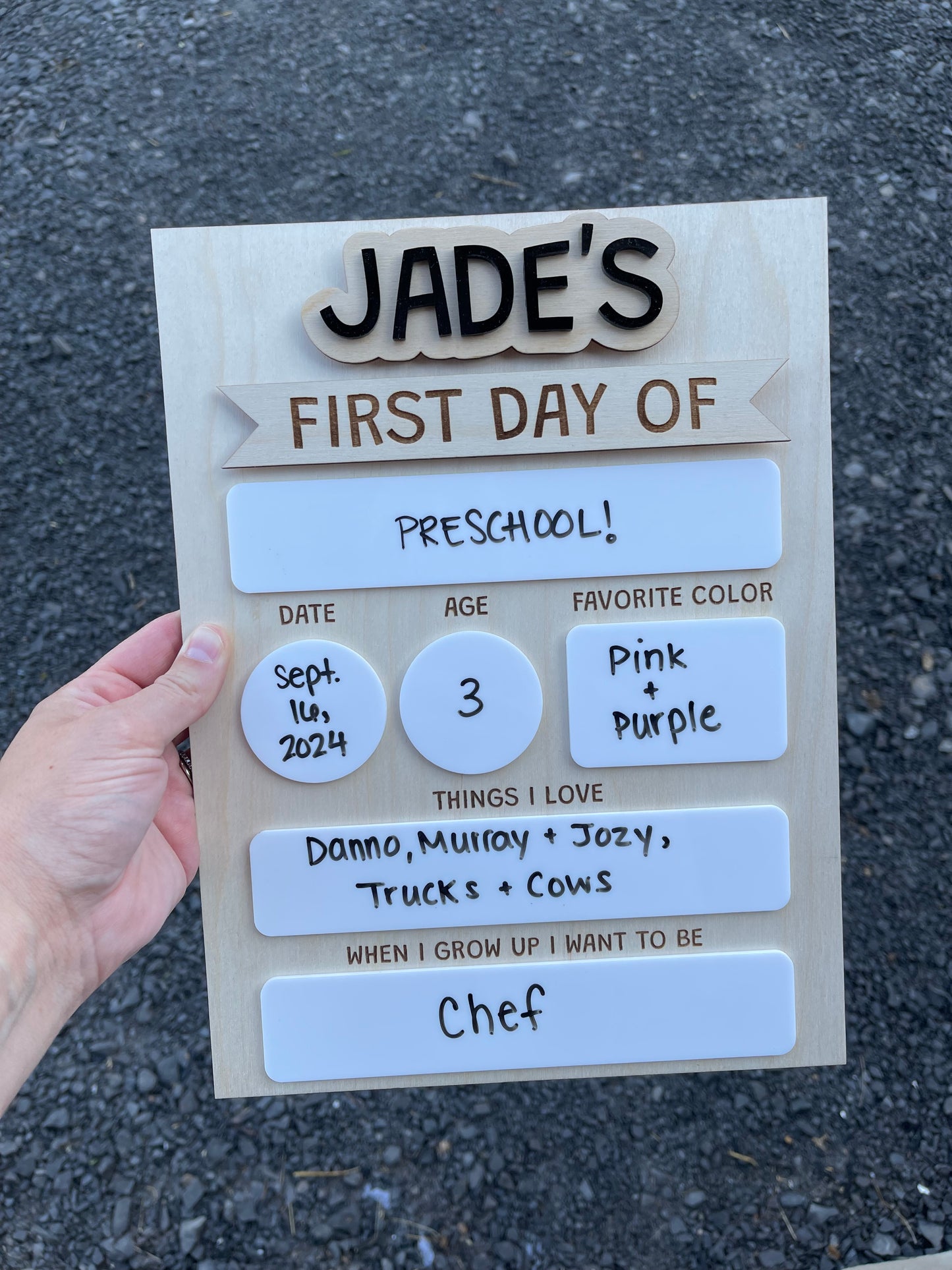 Detailed First Day of School Sign, Last Day, 100th Day, Question Photo Prop, Favorites, Milestones, Student Keepsake, 3D Acrylic Dry Erase