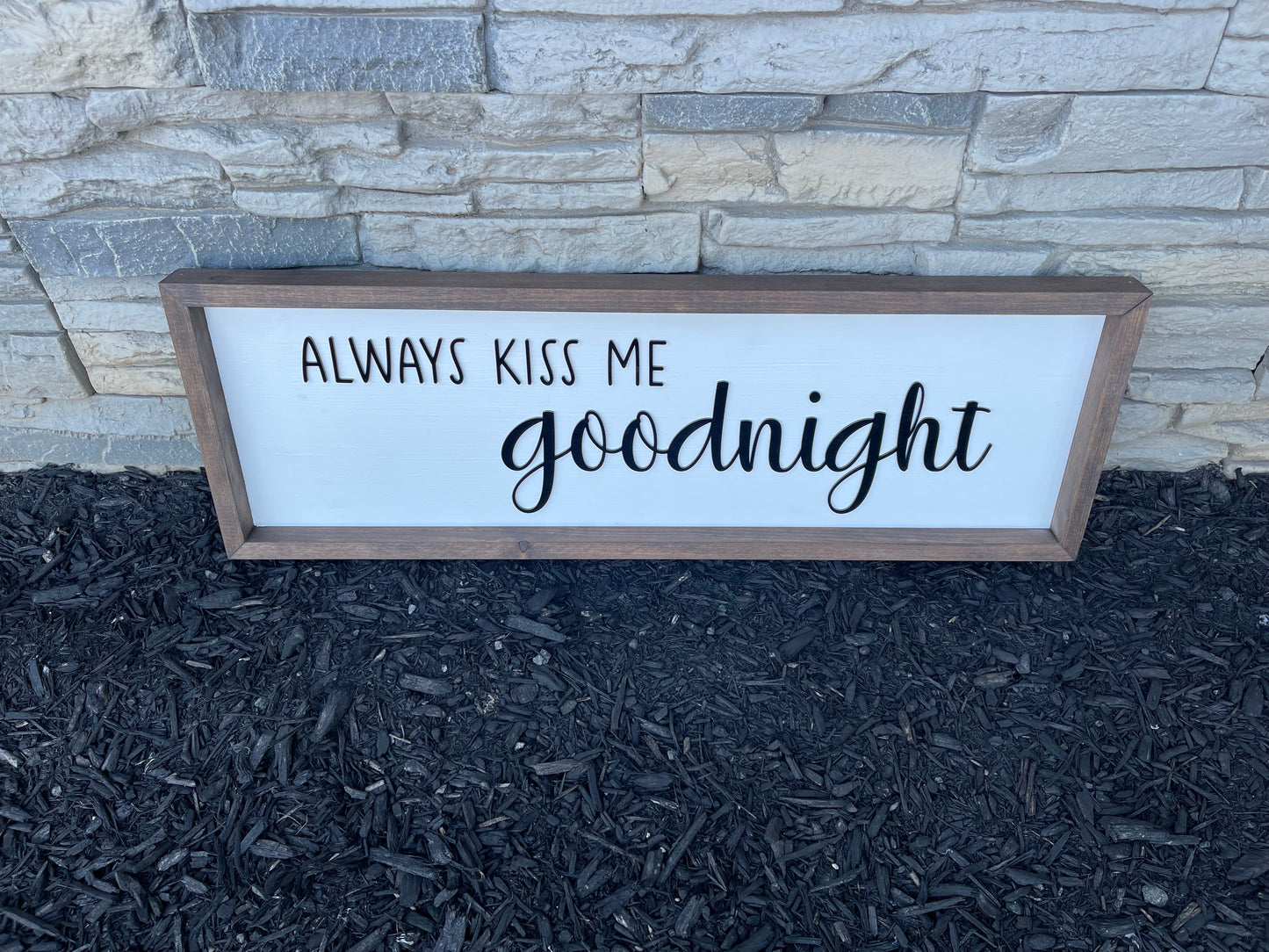Always Kiss Me Goodnight, Framed Wood Box Sign, Bedroom Decor, Wedding Gift, Bridal, Home Decor, Farmhouse, Rustic, Large Square Box Sign