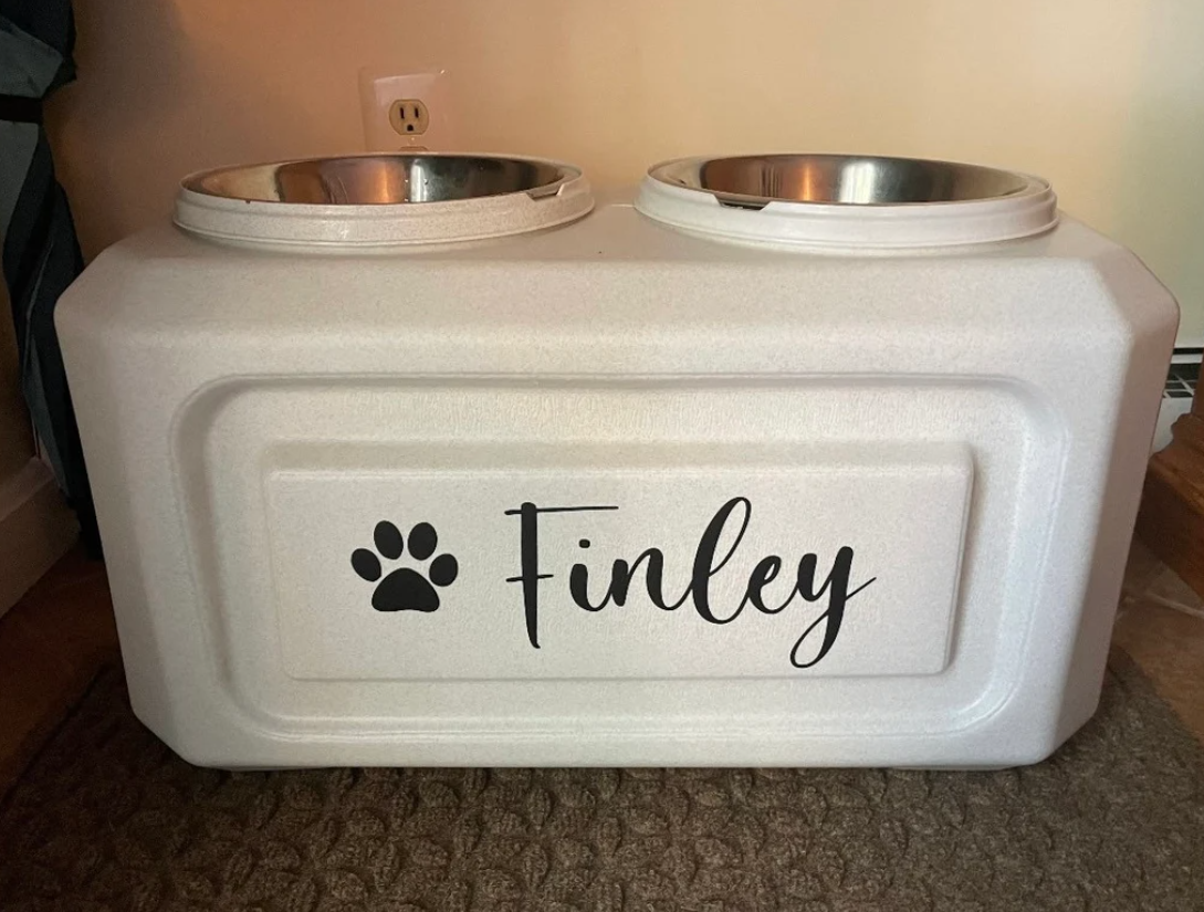 Pet Name Decal, PER NAME, Paw, Custom Name, Food Decal, Permanent Vinyl, Adhesive Decal, Pet Lover, Custom, Pet Decal, Paw Print, Cat, Dog
