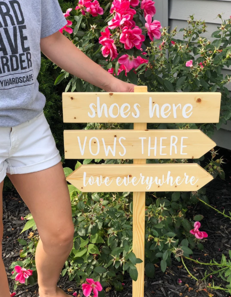 Shoes Here Vows There Love Everywhere, Beach Wedding Sign, Outdoor Directional Sign, Arrow, Love, Bridal, Outdoor Ceremony, Vows, Shoes
