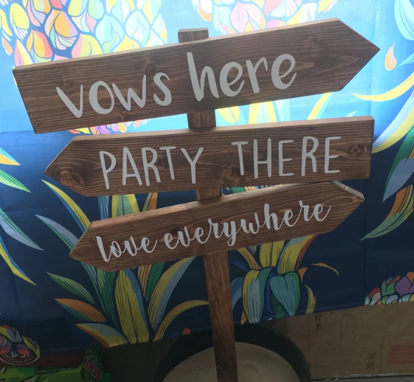 Vows Here Party There Love Everywhere, Beach Wedding Sign, Outdoor Directional Sign, Arrows, Outdoor Ceremony, Bridal, Love, Party, Ceremony