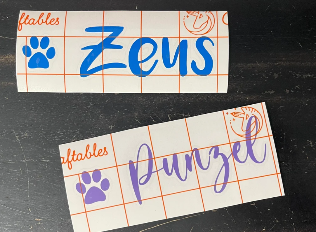 Pet Name Decal, PER NAME, Paw, Custom Name, Food Decal, Permanent Vinyl, Adhesive Decal, Pet Lover, Custom, Pet Decal, Paw Print, Cat, Dog