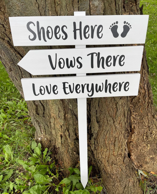 Shoes Here Vows There Love Everywhere, Feet Image, Beach Wedding Sign, Outdoor Directional Sign, Arrow, Love, Outdoor Ceremony