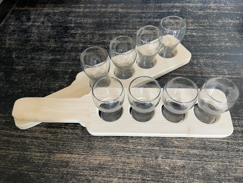 Beer or Cider Tasting Paddle, 1 Paddle, 4 Tasting Glasses, Custom Flight Board, Wedding, Housewarming, Bar, Drinks, Bachelor Party, Engraved