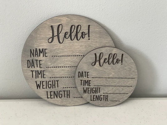 Hello Baby Stats, Print Announcement Sign, Birth Reveal, New Baby, Hospital, Birth Stats, Newborn, Hospital Sign, Laser Engraved, Wood Round