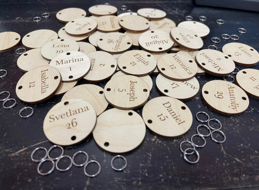 Family Birthday Board Discs, Circle, Heart, 1.5 Inch, Calendar, Tags, Anniversary, Reminder Dates, Celebrations, Wood Name Tag, Engraved