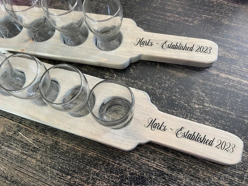 Beer or Cider Tasting Paddle, 1 Paddle, 4 Tasting Glasses, Custom Flight Board, Wedding, Housewarming, Bar, Drinks, Bachelor Party, Engraved