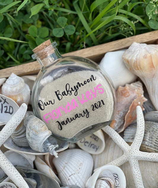 Wedding Sand Jar, Sand Holder, Keepsake Jar, Anniversary Keepsake, Bridal, Gift, Beach Vacation, Honeymoon, 175mL Glass Round Bottle, Cork