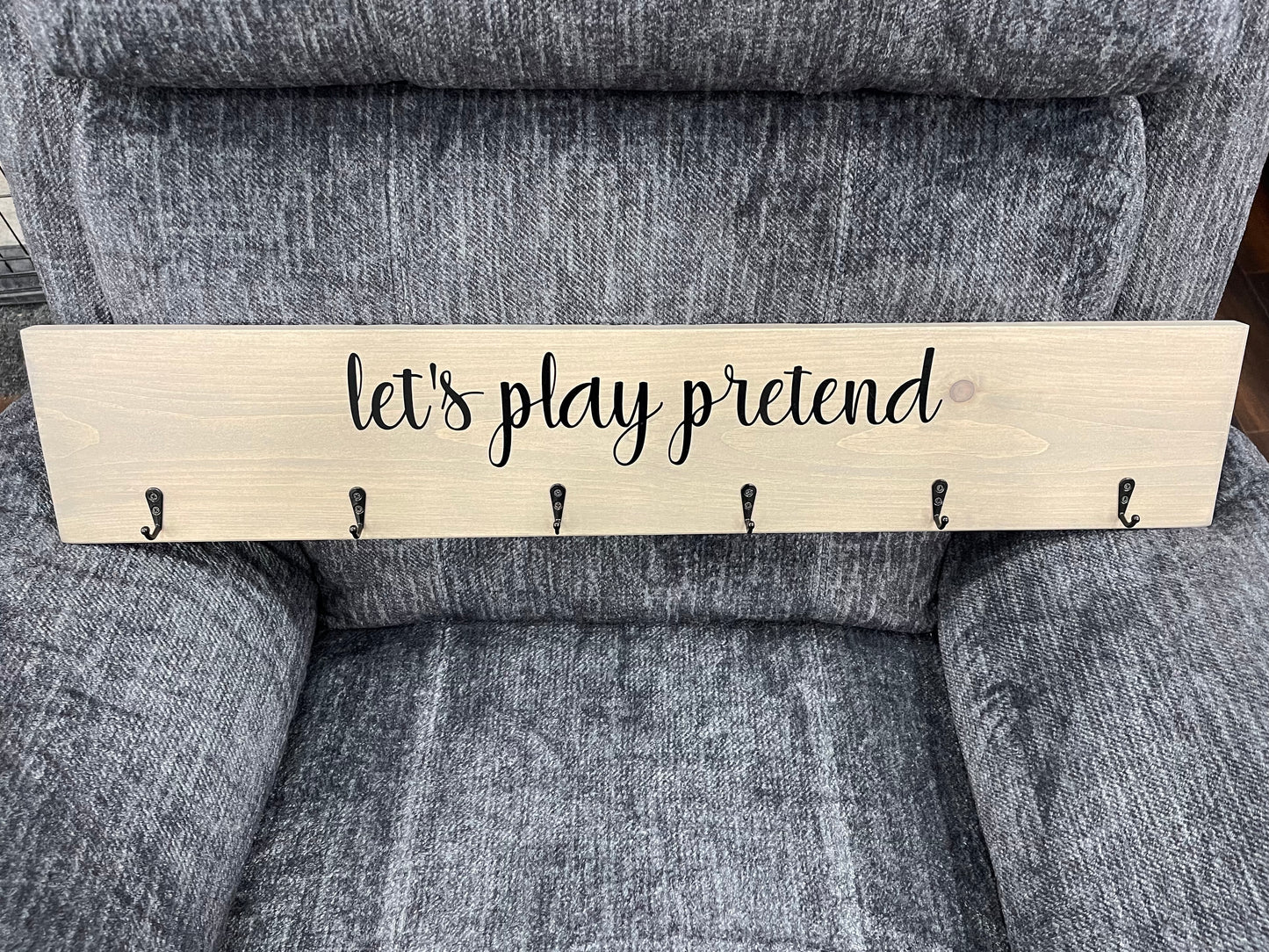 Let's Play Pretend, Kid's Dress Up Area, Toddler Costume Display Rack, Clothing Hanger, Organizer Hooks, Children's Attire Storage, Playroom Organizer, Wood Decor