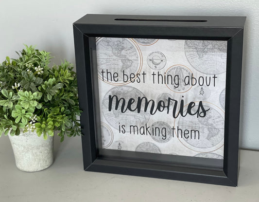 Making Memories, Map Paper, Pastel Map, Ticket Stubs, Money Bank, Shadow Box, Gift Idea, Kids Adventure, Travel Theme, Wedding, Best Thing About Memories