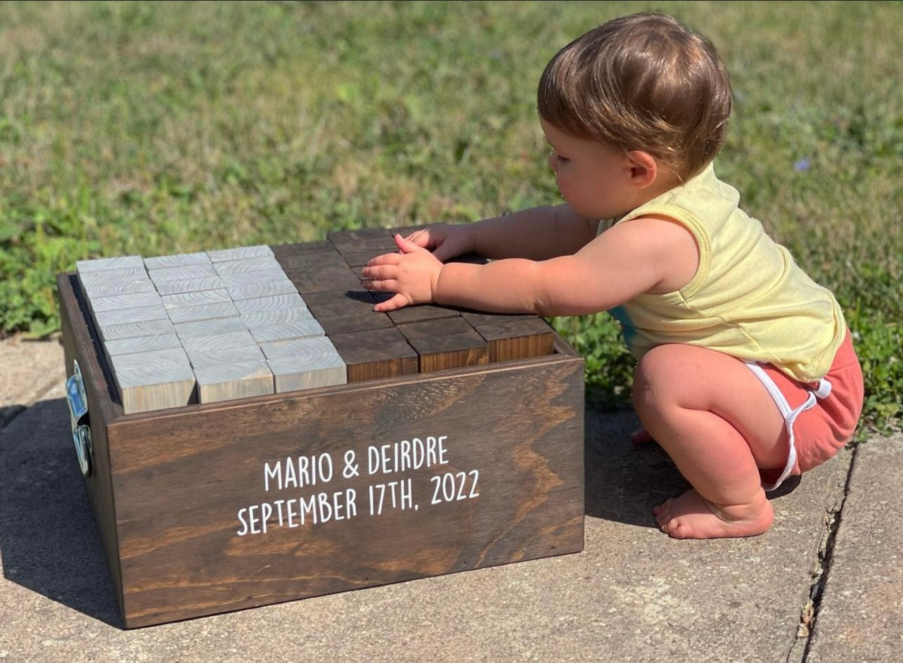 Giant Tumbling Tower, Stacking Game with Storage Crate, Personalized Yard Game, Laser Engraved Tricky Tower, Guestbook, Gift, Custom Blocks