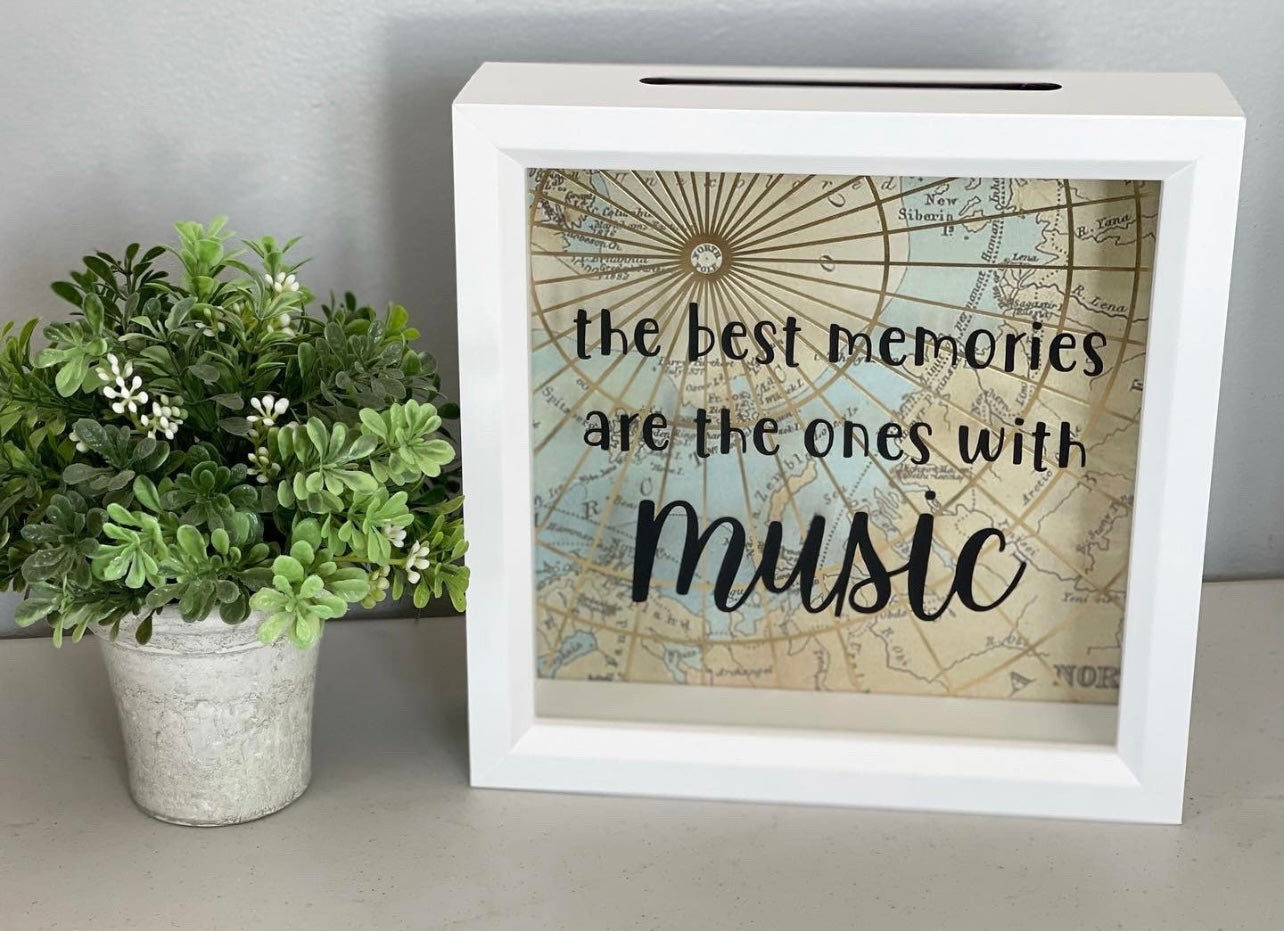 Music Memories, Admit One, Ticket Stubs, Money Bank, Shadow Box, Gift Idea, Theatre, Travel Theme, Memories with Music, Ticket Box