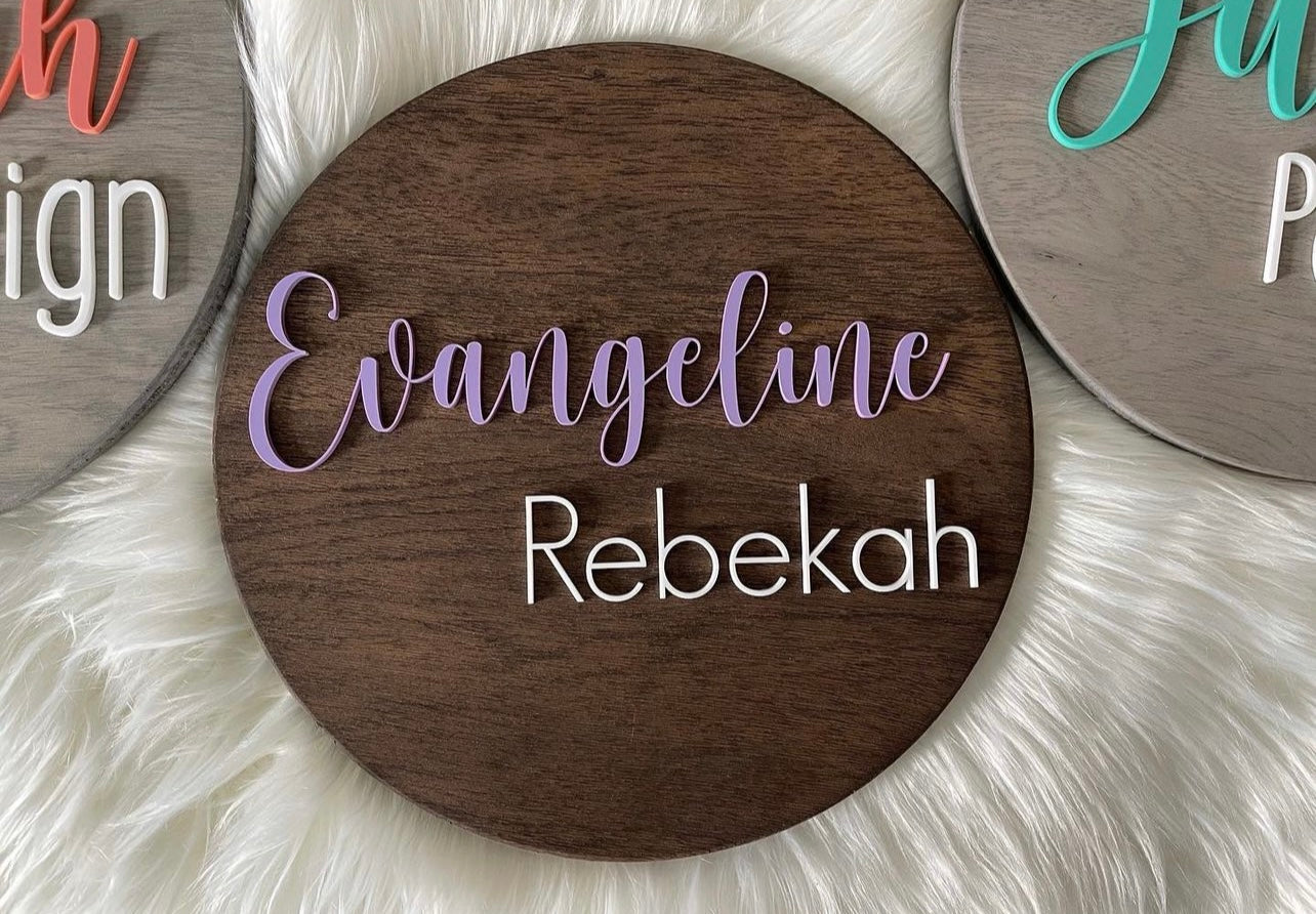 Large 3D Name Round, Acrylic Name, Wood Sign, Custom Nursery, Crib, Business Logo, Family, Last Name, Wedding Gift, Photo Prop, Announcement