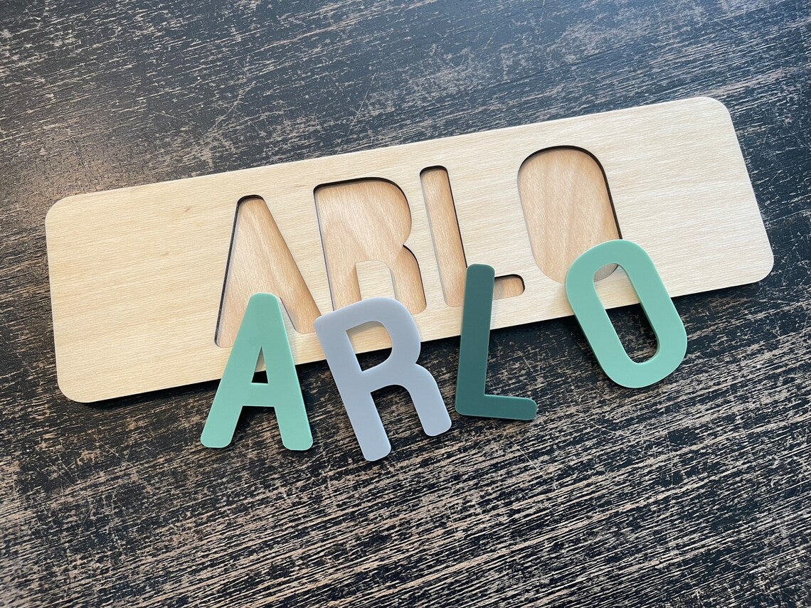 Wood & Acrylic Baby Name Puzzle, Laser Cut, Name Puzzle, Personalized Name Puzzle, Baby Shower, Pastel Acrylic Letters, Kids Custom Name Toy