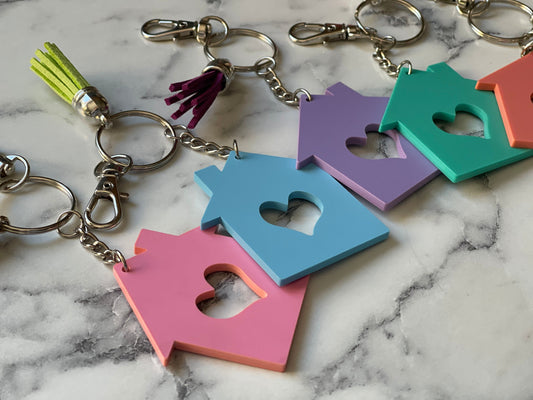 House Keychain, Acrylic or Wood, Backpack Tag, Home, Retro, Pastel, Realtor Closing, New Home, Housewarming, BFF, Friend, Gift, Party Favor