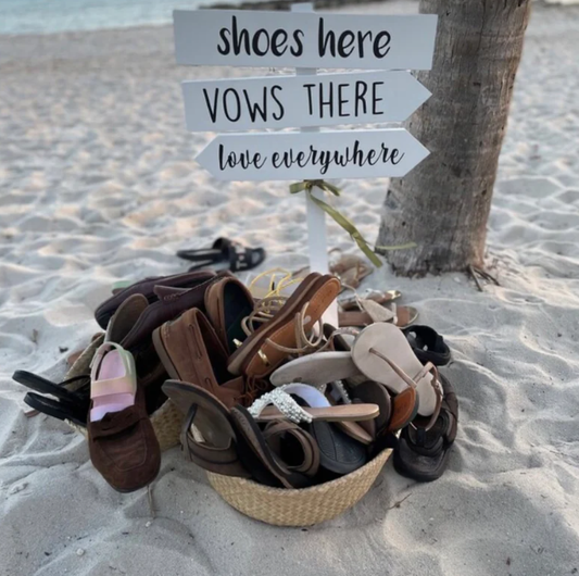 Shoes Here Vows There Love Everywhere, Beach Wedding Sign, Outdoor Directional Sign, Arrow, Love, Bridal, Outdoor Ceremony, Vows, Shoes