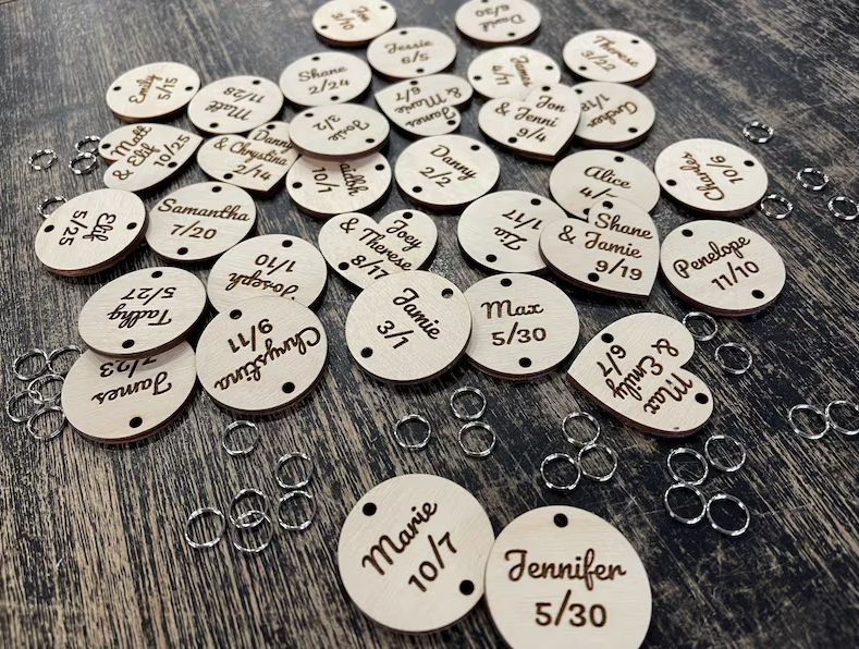 Family Birthday Board Discs, Circle, Heart, 1.5 Inch, Calendar, Tags, Anniversary, Reminder Dates, Celebrations, Wood Name Tag, Engraved