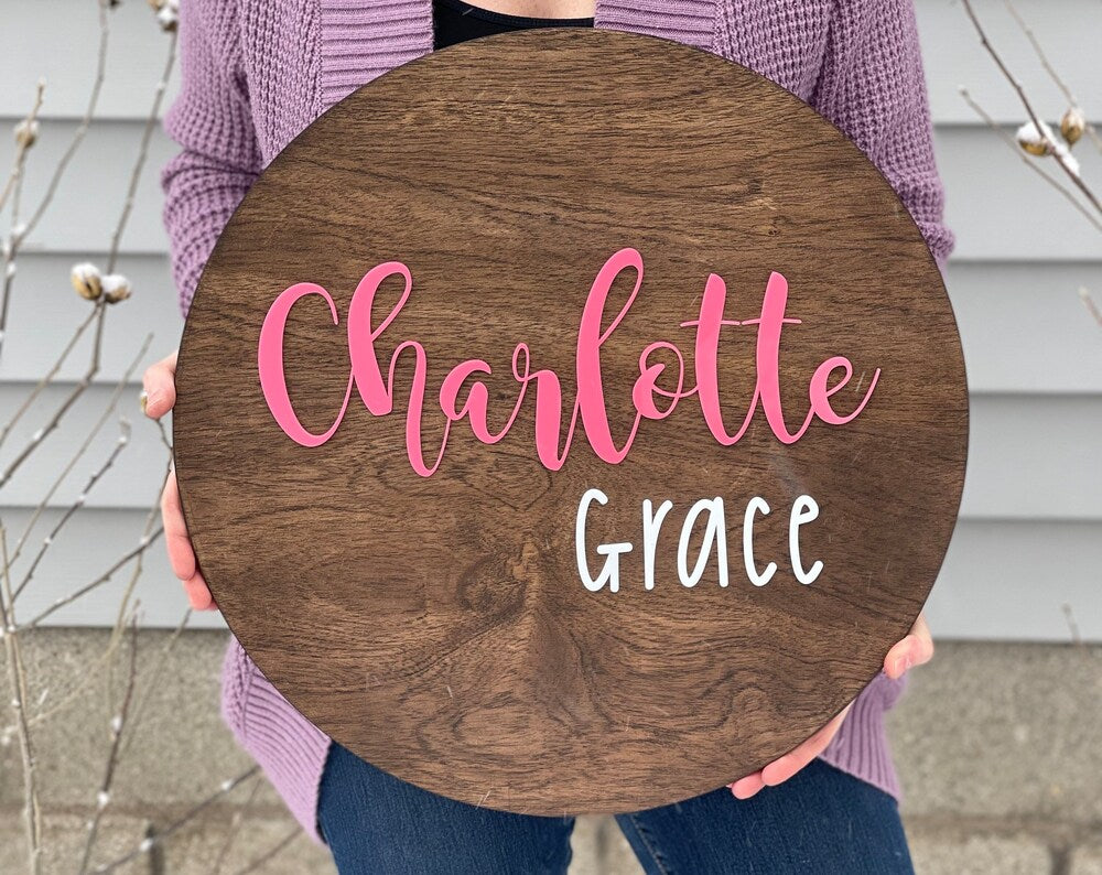 Large 3D Name Round, Acrylic Name, Wood Sign, Custom Nursery, Crib, Business Logo, Family, Last Name, Wedding Gift, Photo Prop, Announcement